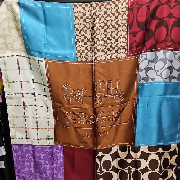 Coach EUC SILK Colorful Patchwork Scarf with Logo - Picture 1 of 5